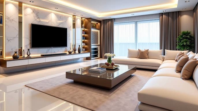 Living Room with modular furniture in Riva, by Swastik Living